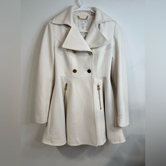 Laundry by Shelli Segal Ivory Wool Fit & Flare Double-Breasted Coat XS - Picture 3 of 8